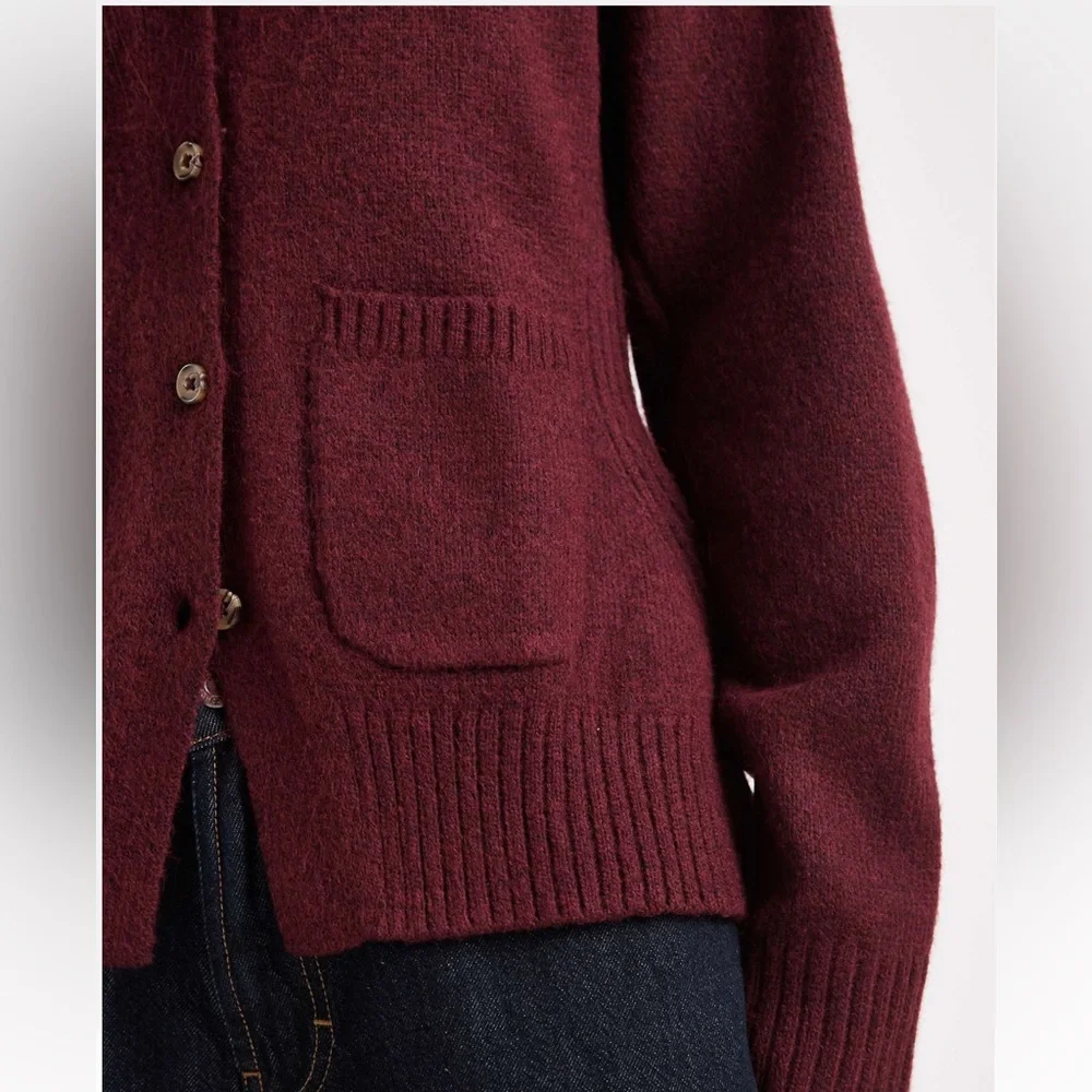 ASOS - burgundy v neck button front knit cardigan sweater with side pockets - Picture 5 of 6